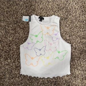 PRIMARK WHITE BUTTERFLY CROP TOP WITH RAINBOW DETAILS SIZE US 6-8